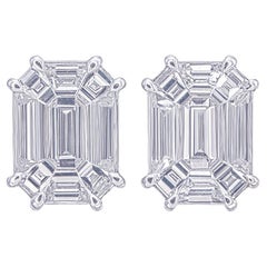 15 carat face up Invisible set emerald cut shaped piecut diamond earrings