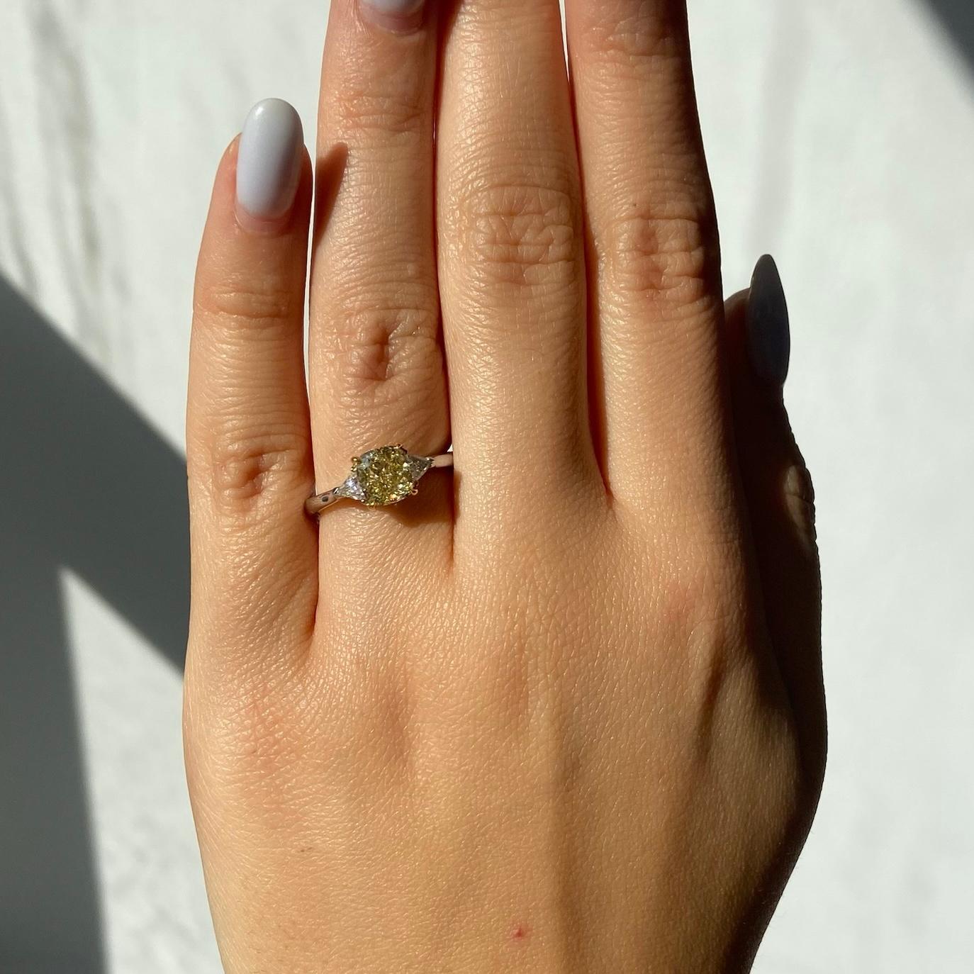 Cushion Cut 1.5 Carat Fancy Yellow Cushion Diamond Engagement Ring For Sale