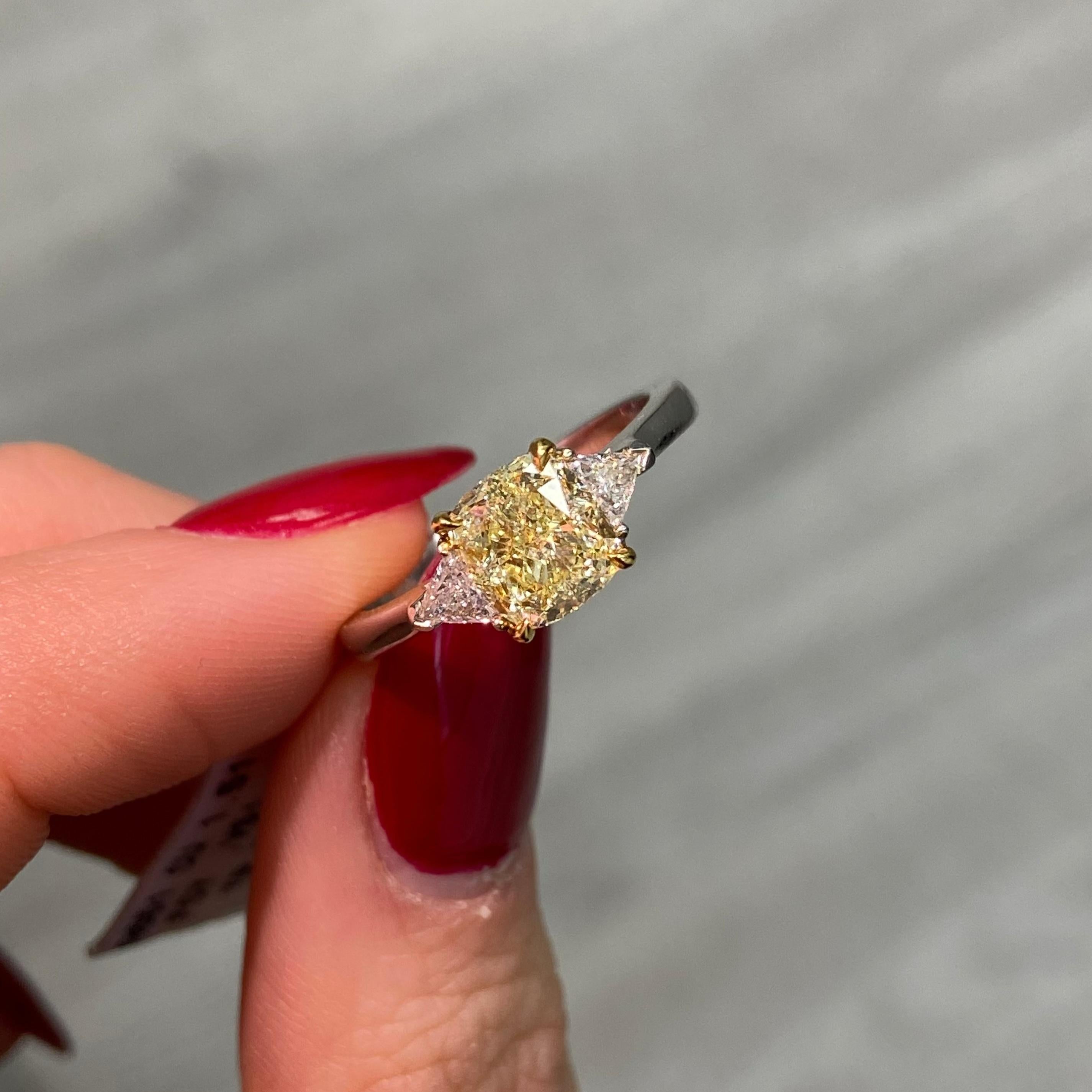 1.5 Carat Fancy Yellow Cushion Diamond Engagement Ring For Sale 1