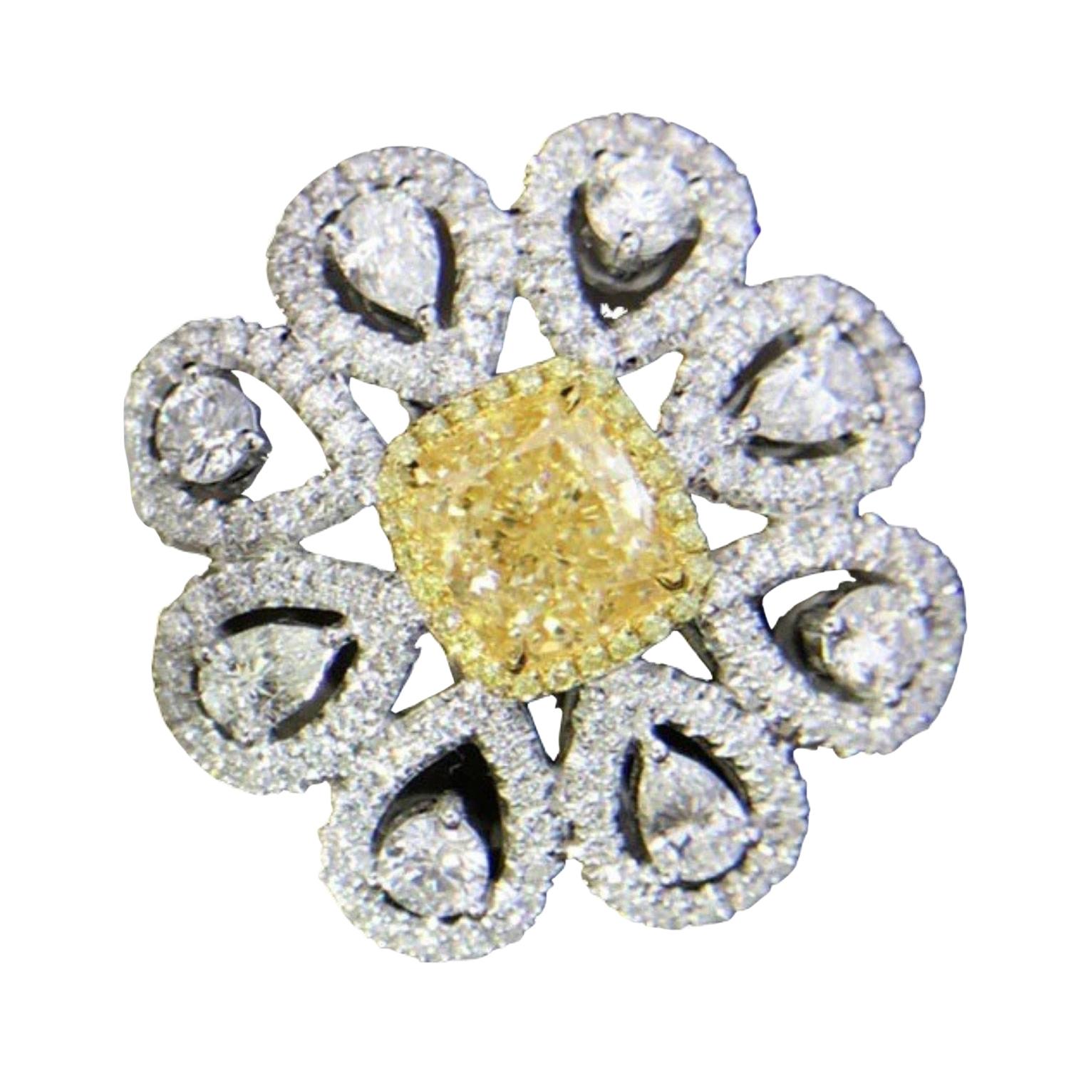 1.5 Carat Fancy Yellow Diamond Ring 18 Karat White Gold For Sale