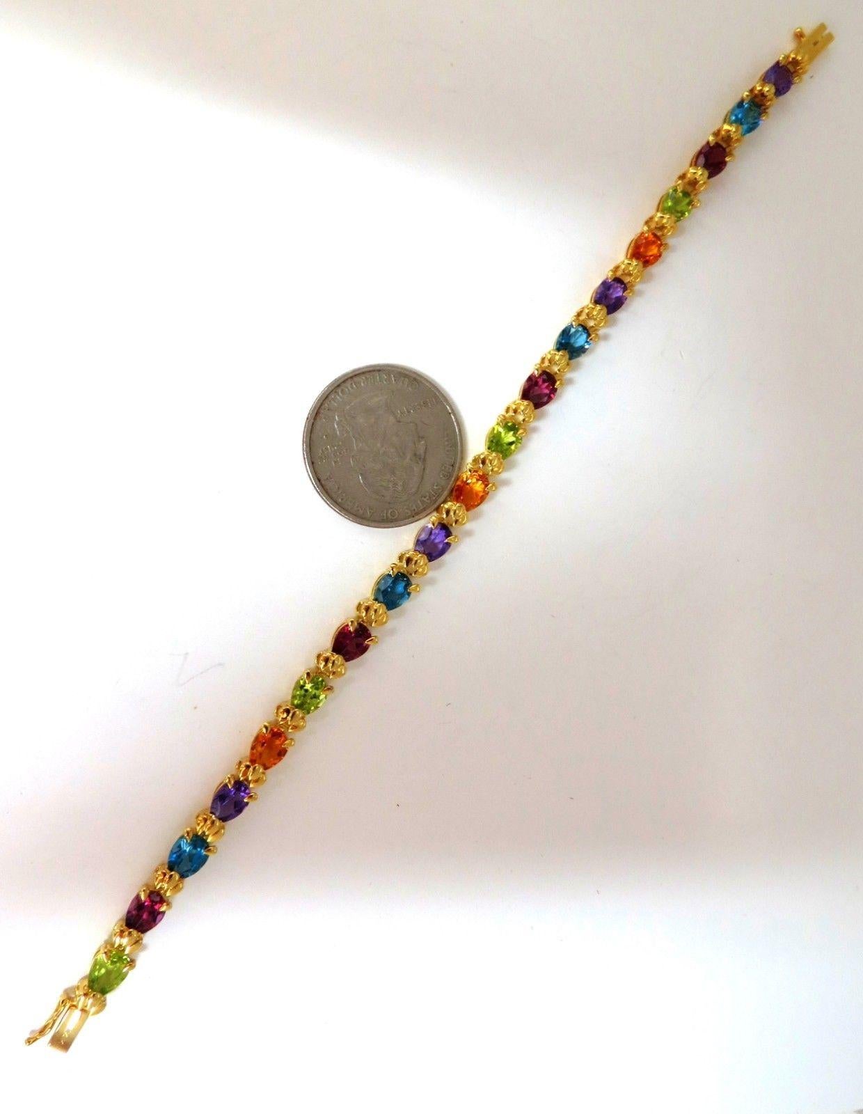 Pear Cut 15 Carat Garnet Amethyst Citrine Peridot Blue Topaz Bracelet 14 Karat Gem Line