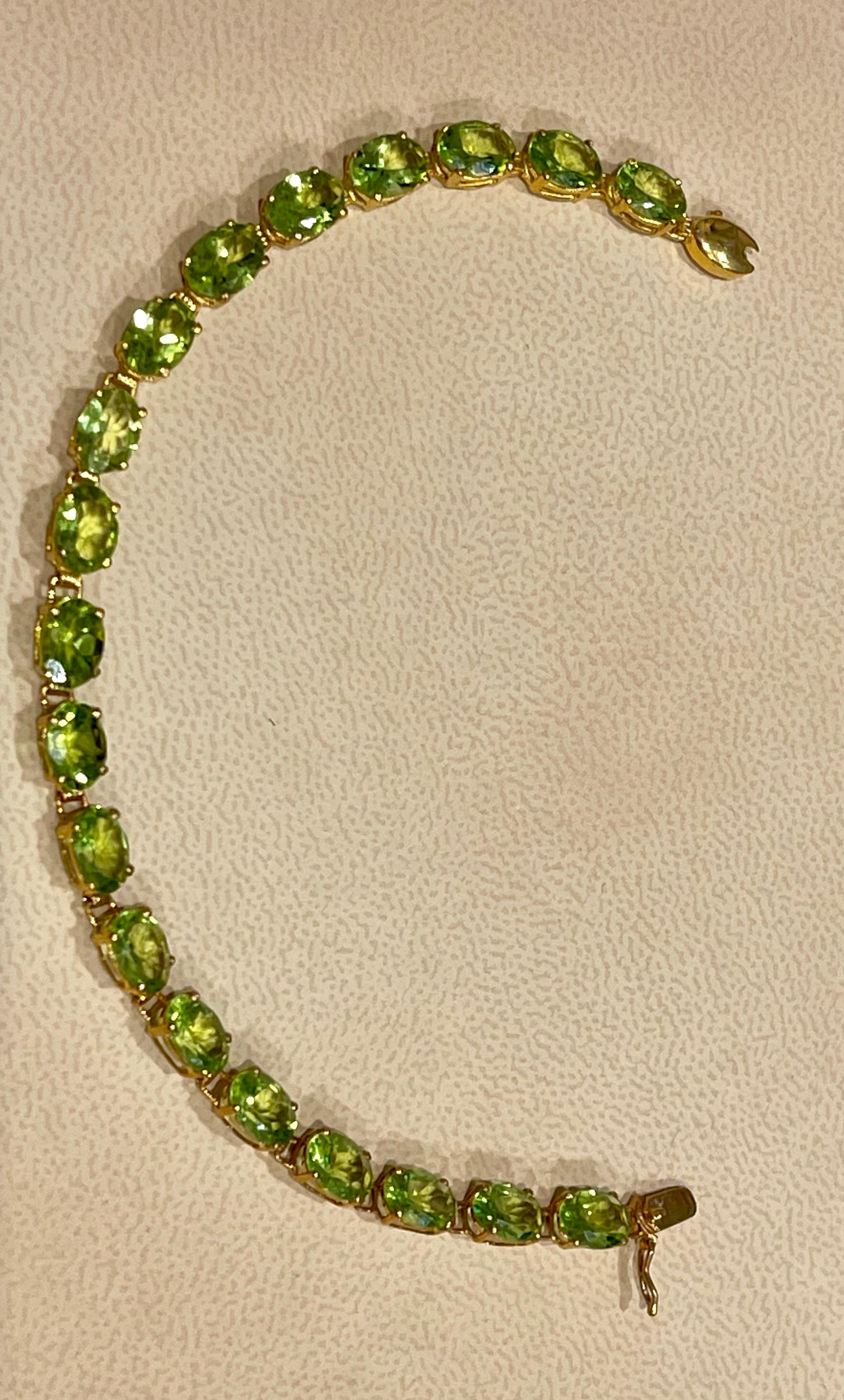 Oval Cut 15 Carat Genuine Natural Pear Shape Peridot Tennis Bracelet 14 Karat White Gold For Sale