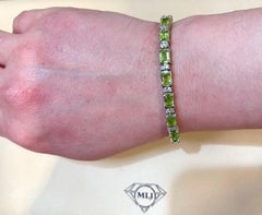 15 Carat Genuine Natural Peridot & Diamond Tennis Bracelet 14 Karat White Gold