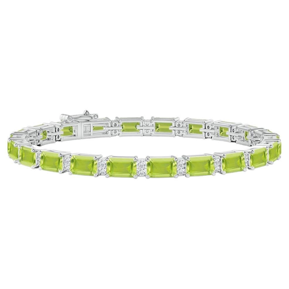 Bracelet tennis en or blanc 14 carats avec péridot naturel authentique de 15 carats et diamants