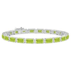 Bracelet tennis en or blanc 14 carats avec péridot naturel authentique de 15 carats et diamants