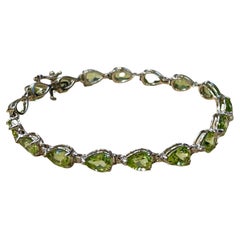 15 Carat Genuine Natural Peridot & Diamond Tennis Bracelet 14 Karat White Gold