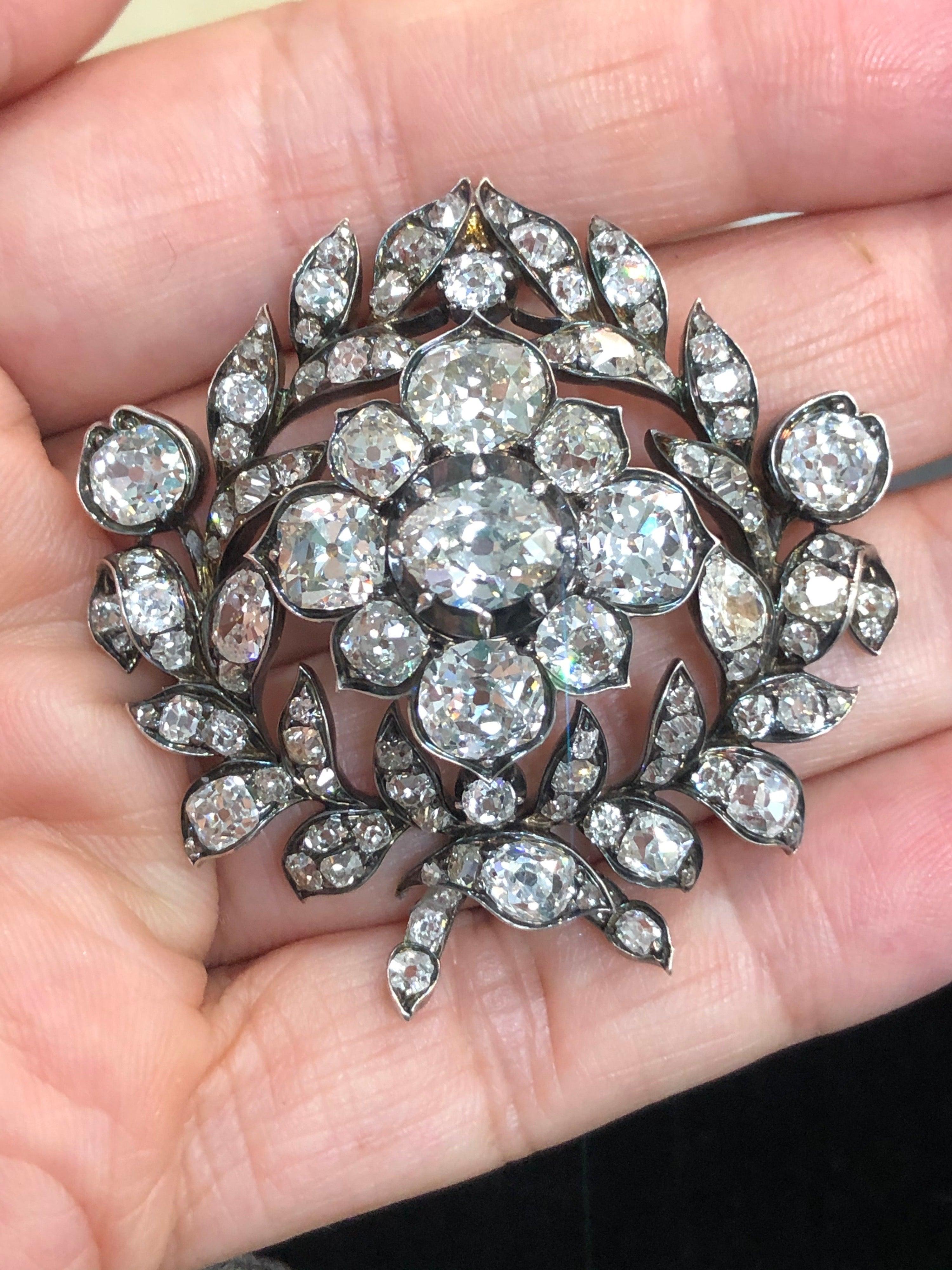 Old Mine Cut 15 Carat Georgian Diamond Pendant Brooch
