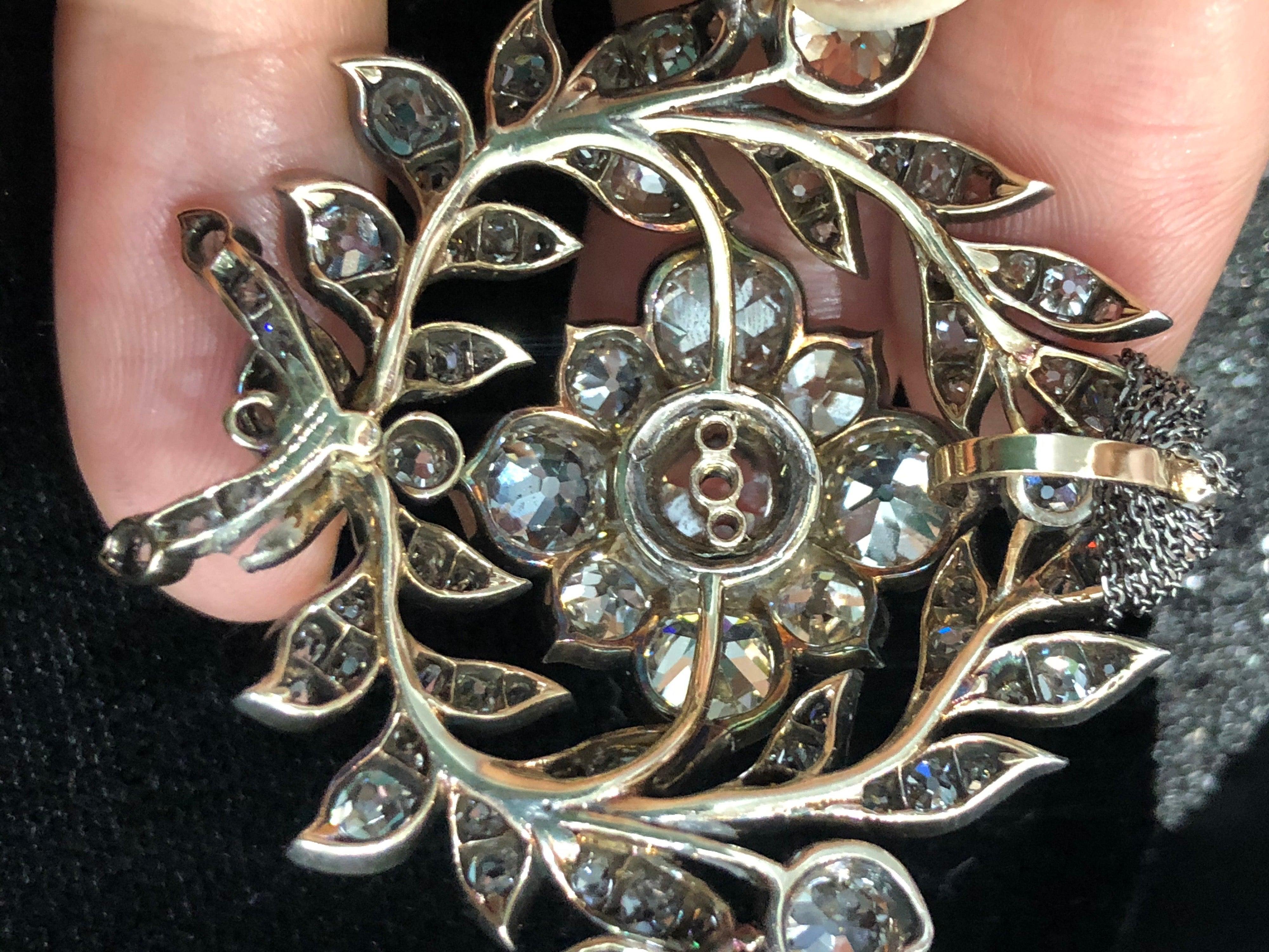 15 Carat Georgian Diamond Pendant Brooch In Excellent Condition In Miami, FL