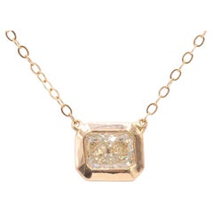 1.5 Carat GIA Certified Radiant Cut Diamond Pendant Necklace In 14k Yellow Gold
