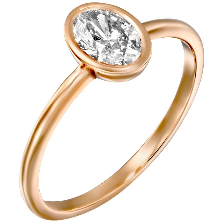 1.5 Carat GIA Diamond Ring, Solitaire Oval Bezel 18 Karat Rose Gold Ring