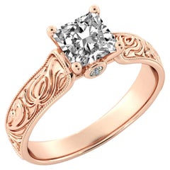 1.5 Carat GIA Princess Cut Diamond Engagement Ring, Hand Engraved Diamond Ring