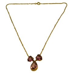 Antique 15 Carat Gold Amethyst Pendant and Chain with Seed Pearls, 1910