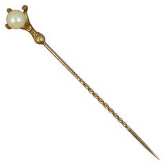 15 Carat Gold and Pearl Claw Set Stick Tie Pin
