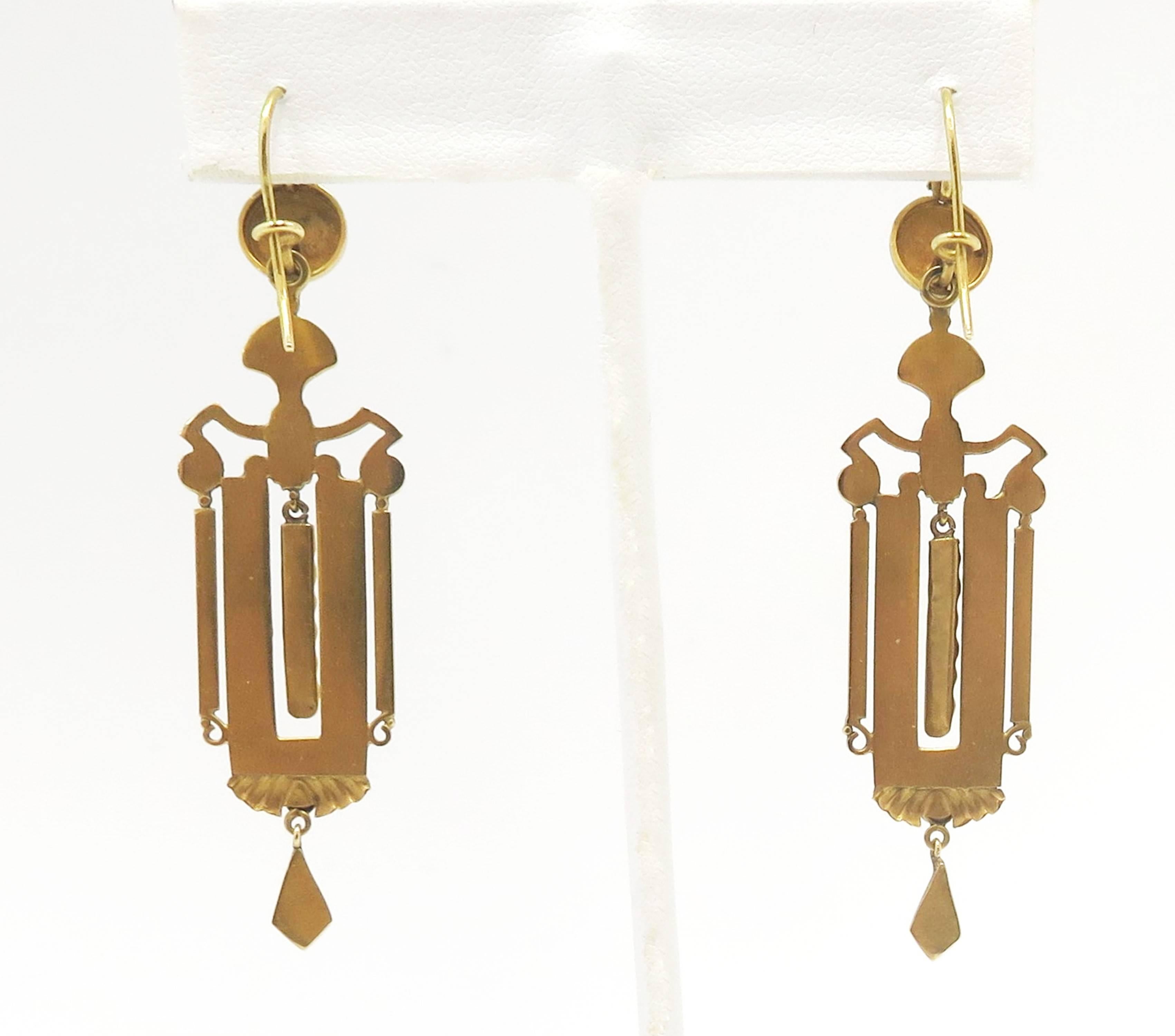Art Nouveau 15 Carat Gold Earrings with Pearls, from England For Sale