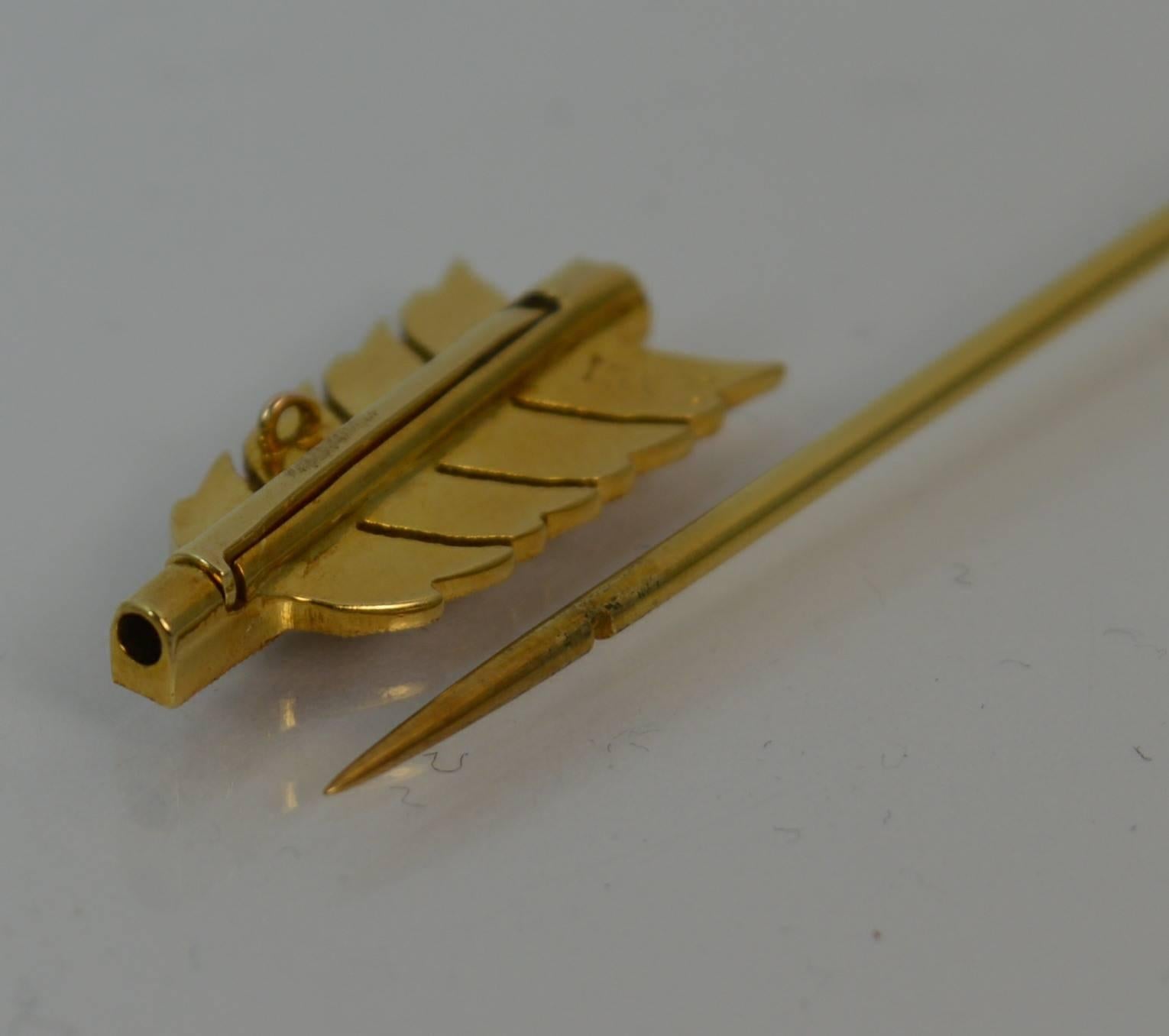  15 Carat Gold Sapphire and Pearl Arrow Jabot Pin in Box 7