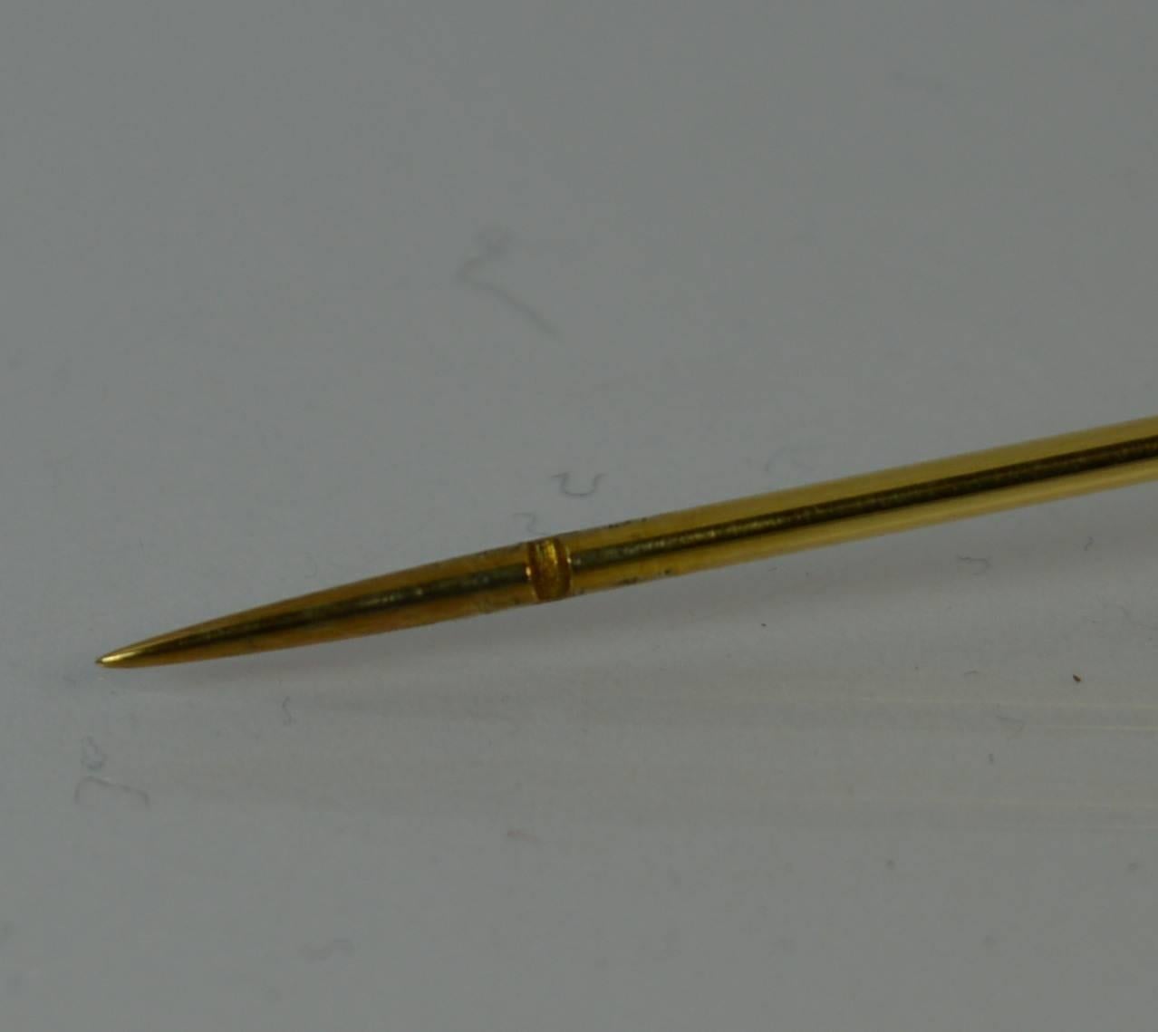  15 Carat Gold Sapphire and Pearl Arrow Jabot Pin in Box 8