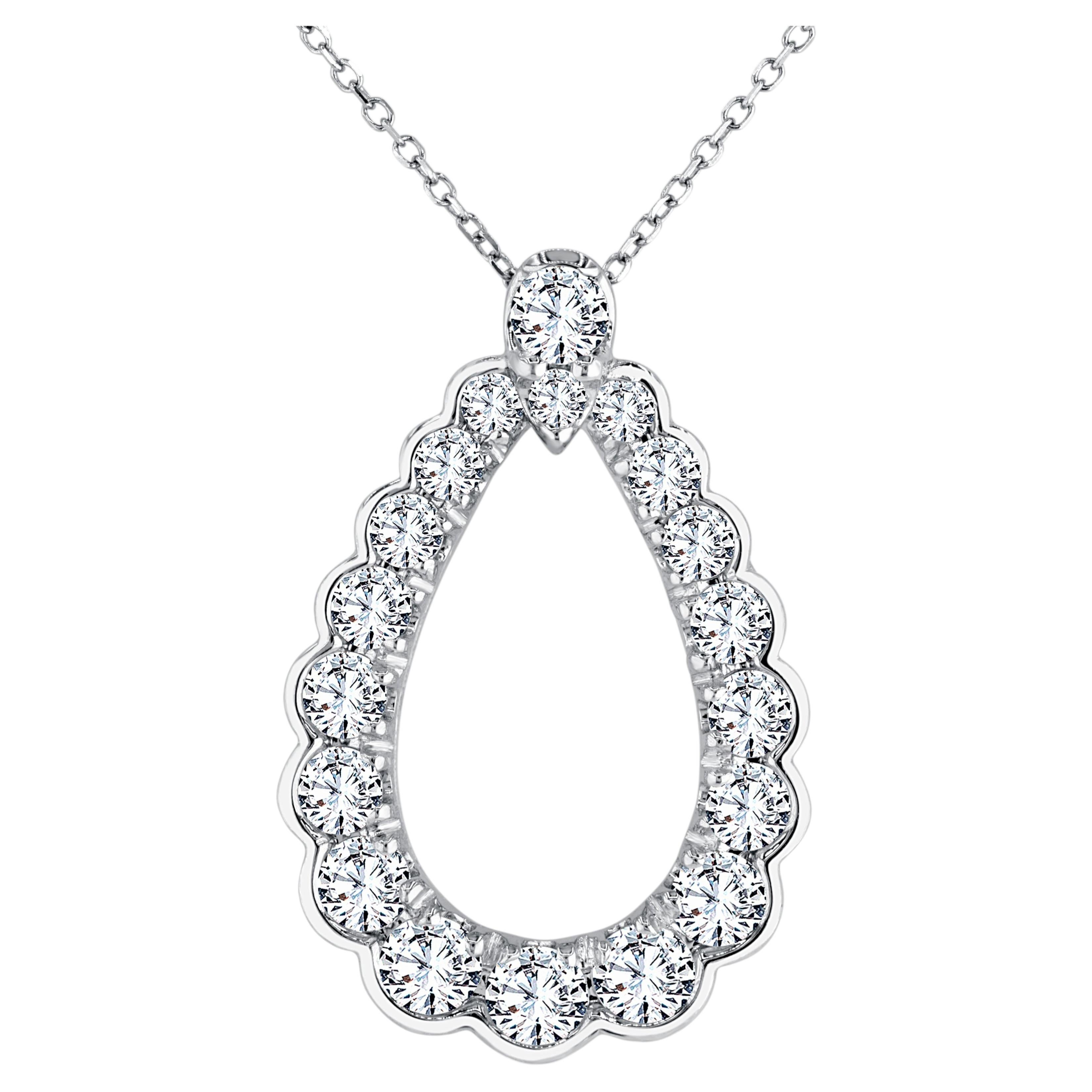 1.5 Carat Graduated Pear Frame Round Diamond Pendant in 14k White Gold Ref801 For Sale