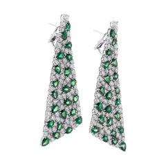 15 Carat Green Emerald Dangle Diamond Earrings