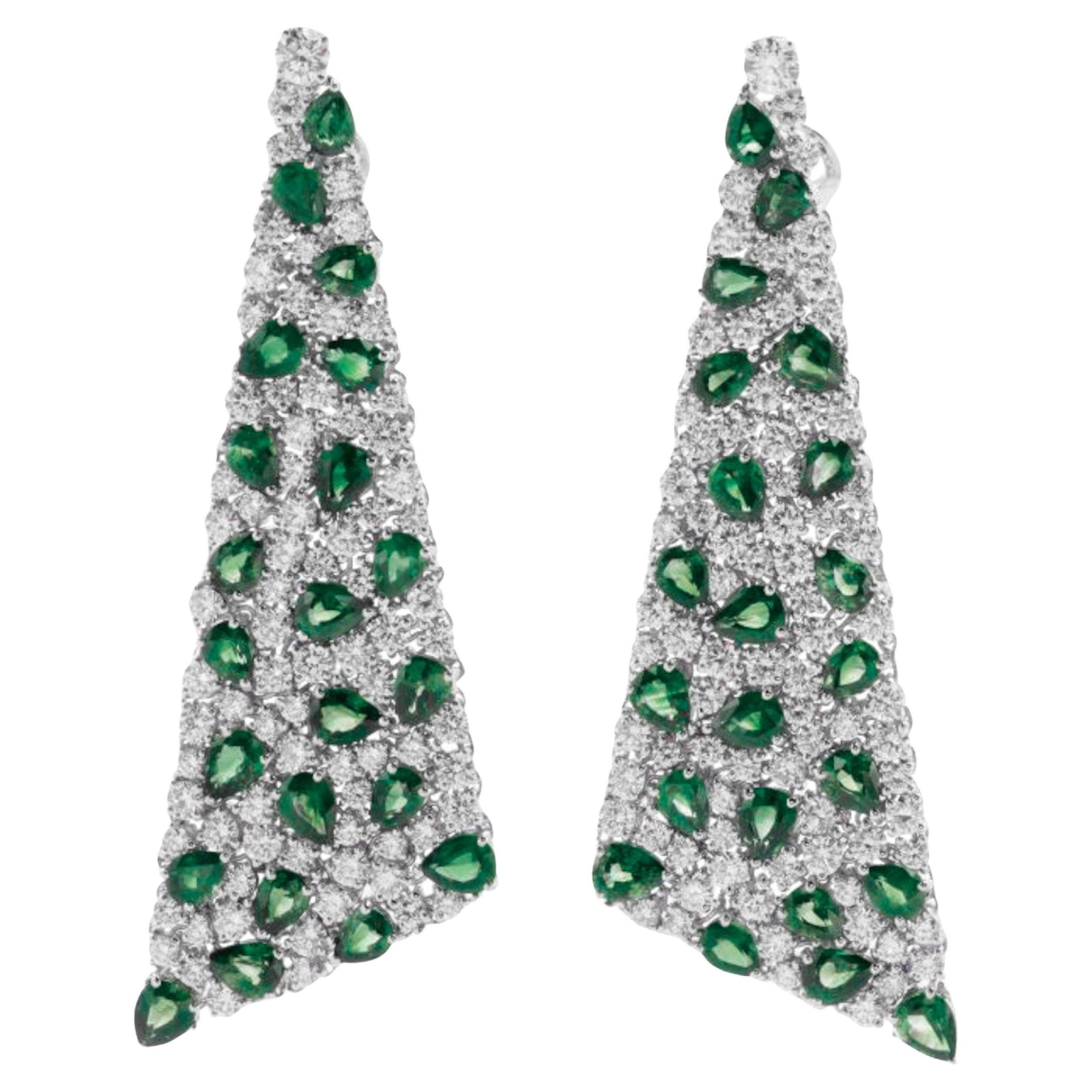 15 Carat Green Emerald Dangle Diamond Earrings