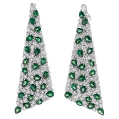15 Carat Green Emerald Dangle Diamond Earrings