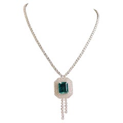 15 Carat Green Emerald Diamond Pendant Necklace