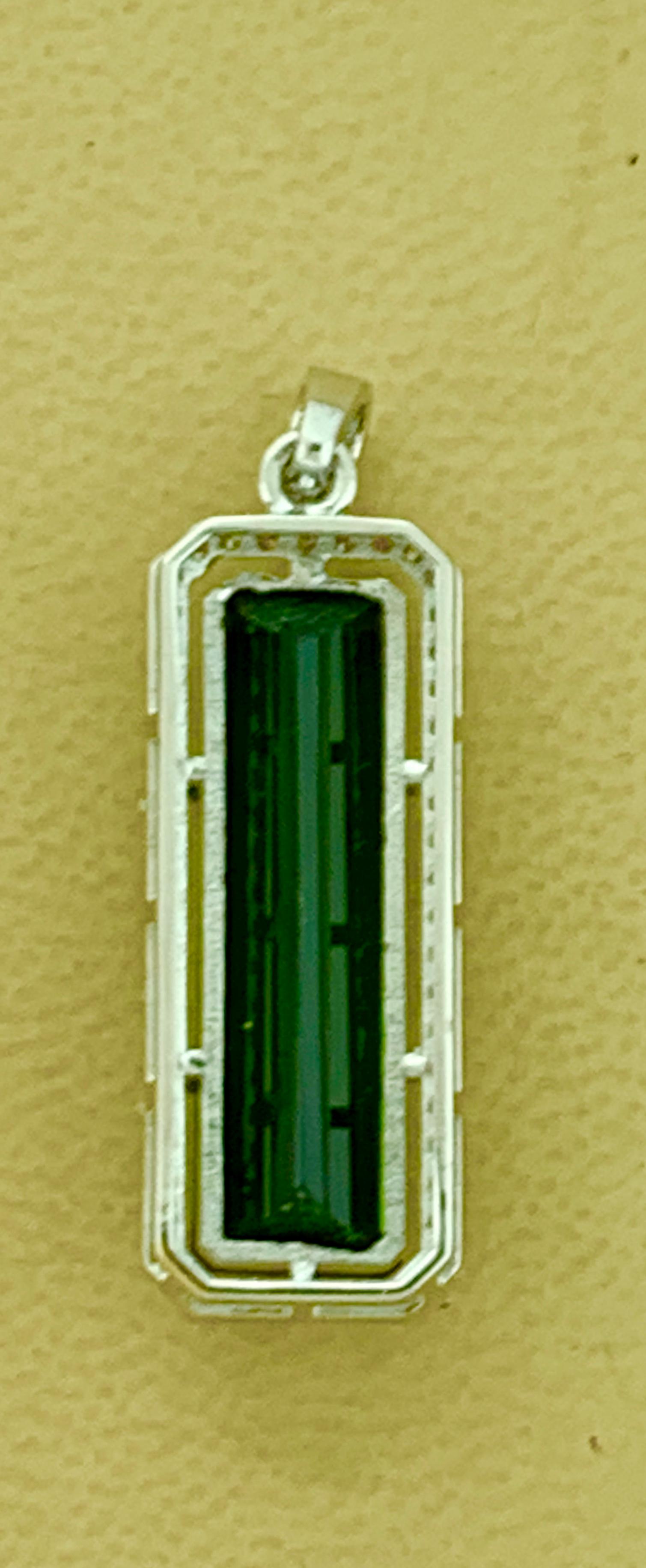 Cushion Cut 15 Carat Green Tourmaline and 1.1 Carat Diamond Pendant / Necklace 18 Karat Gold
