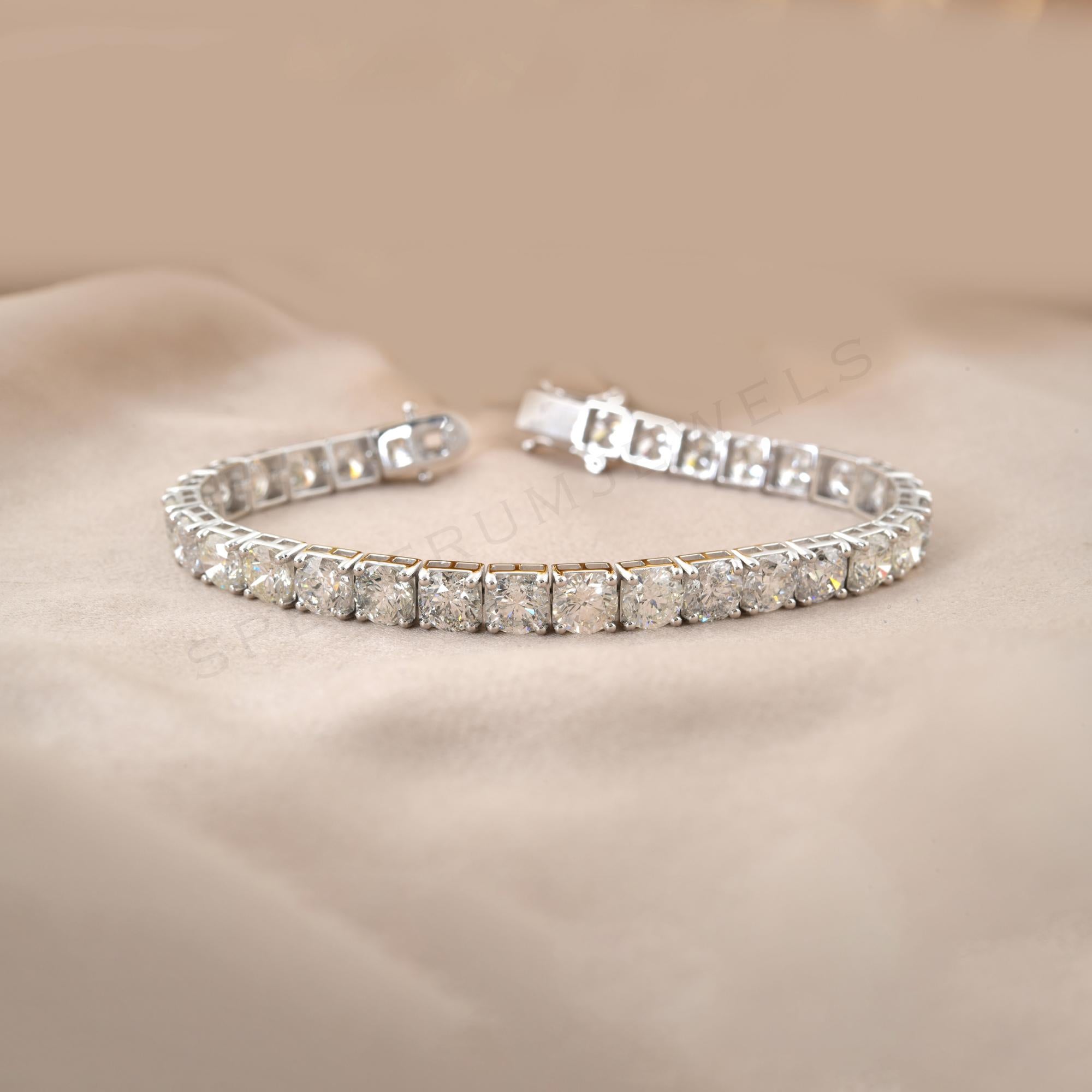 Modern 15 Carat H/SI Round Brilliant Cut Diamond Tennis Bracelet 18k White Gold 7 Inch