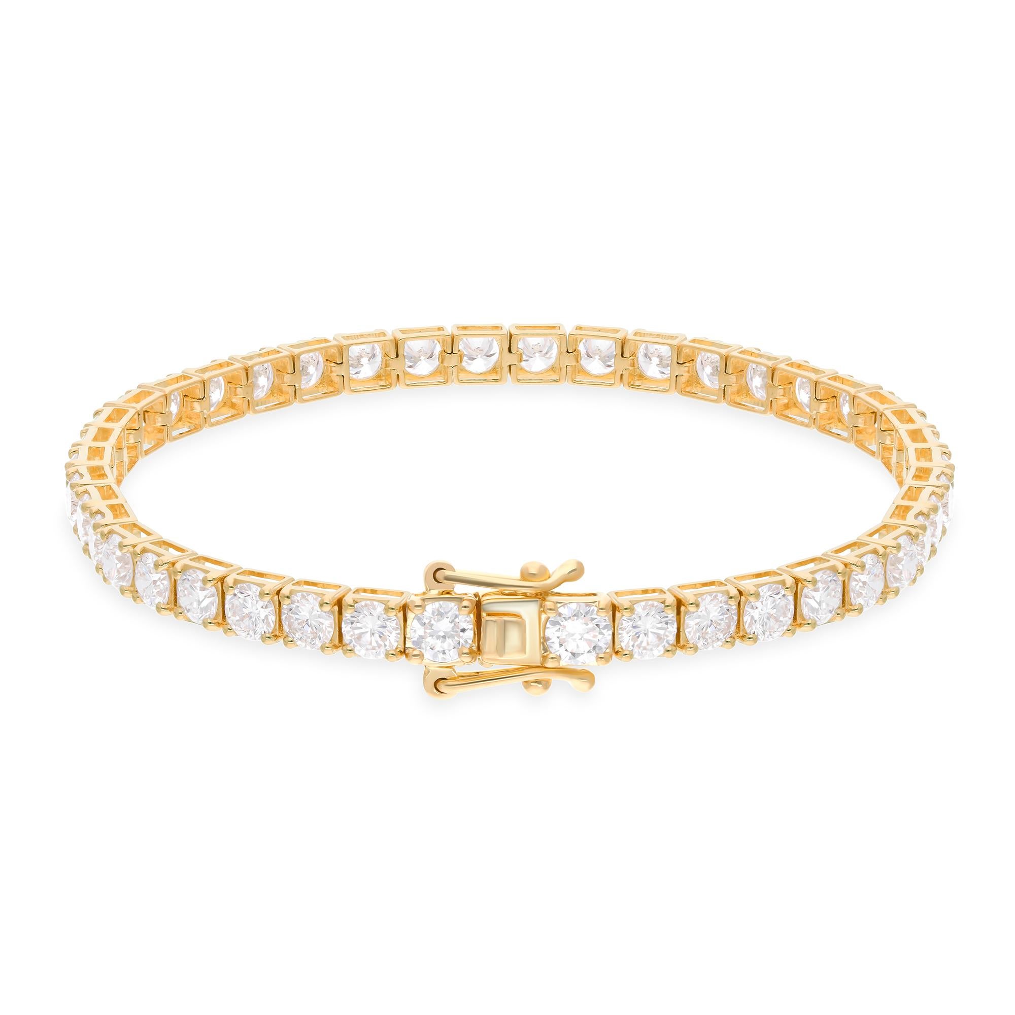 Modern 15 Carat H/SI Round Brilliant Cut Diamond Tennis Bracelet 18k Yellow Gold 7 Inch For Sale