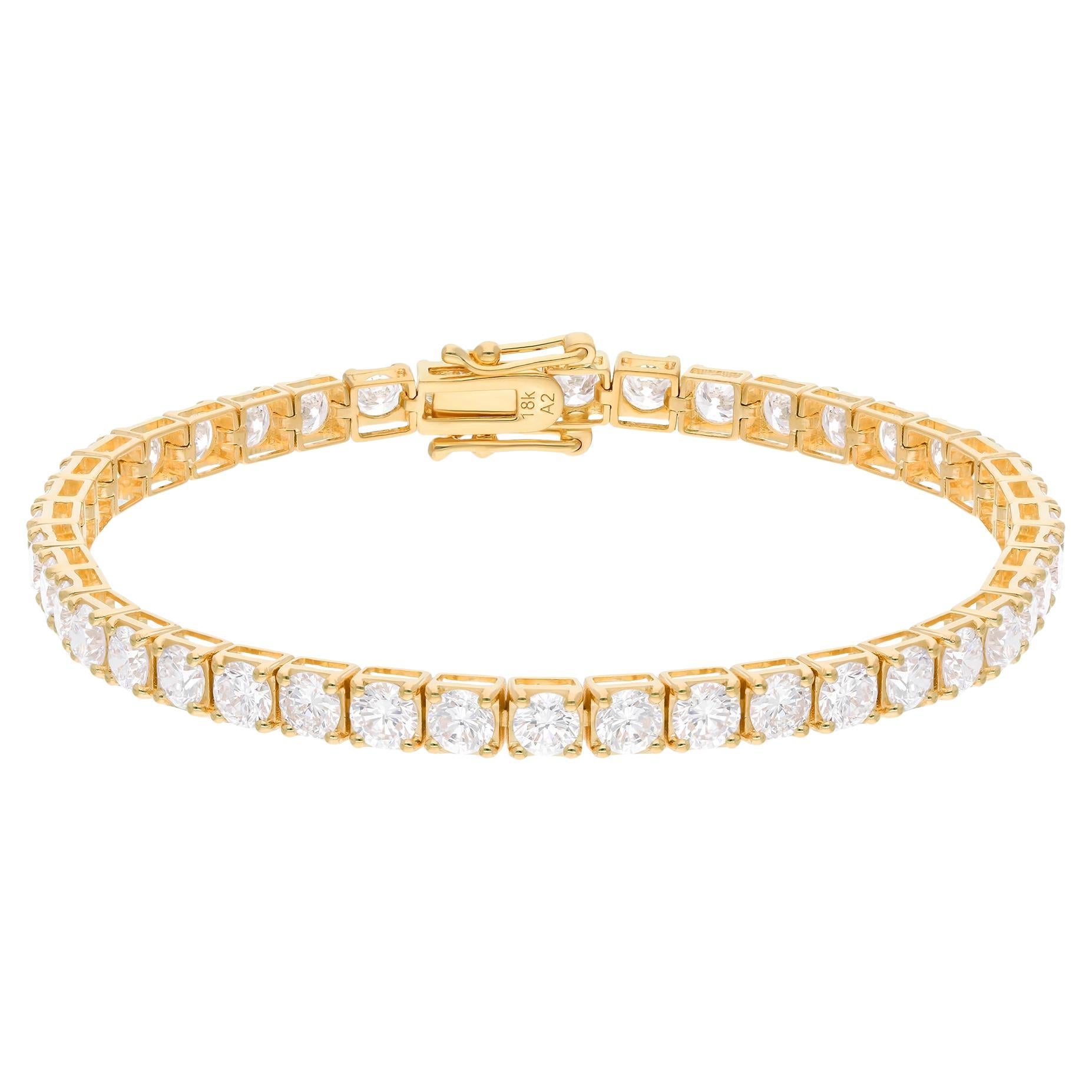 Bracciale da tennis con diamanti taglio brillante rotondo da 15 carati H/SI in oro giallo 18 carati da 7 pollici