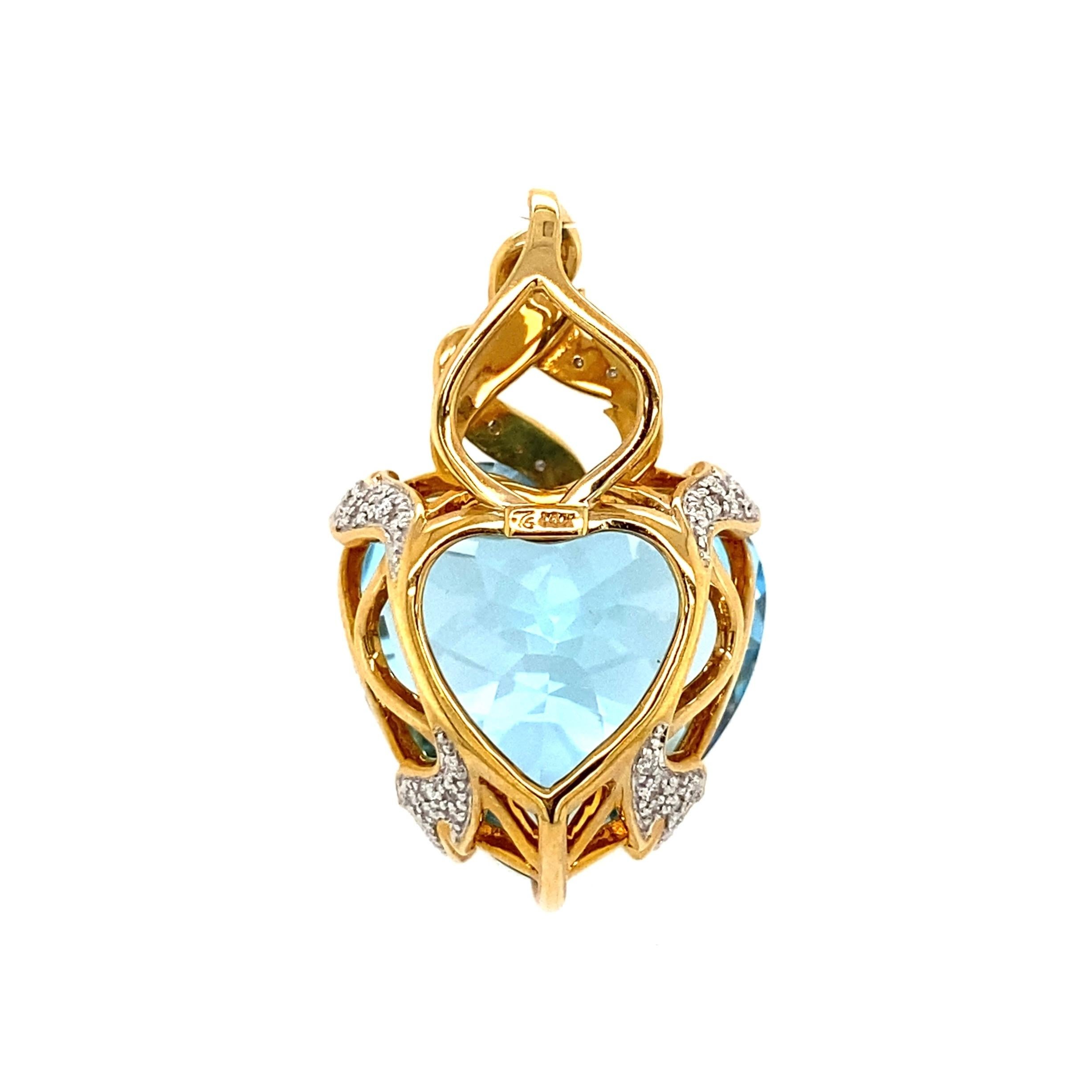 15 Carat Heart Topaz and Diamond Gold Pendant Necklace In Excellent Condition For Sale In Montreal, QC