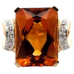 15 Karat Honey Citrin Diamant 14 Karat Gelbgold Cocktail Ring