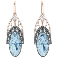 15 Carat Ladies Topaz and Diamond Rose Gold Drop Dangle Earrings