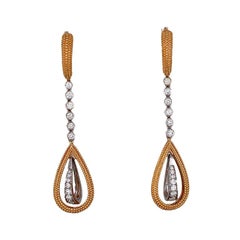 Drop, 1.5 Ct Brilliant 2-Tone Gold,  Diamond Dangle 18Kt Earrings