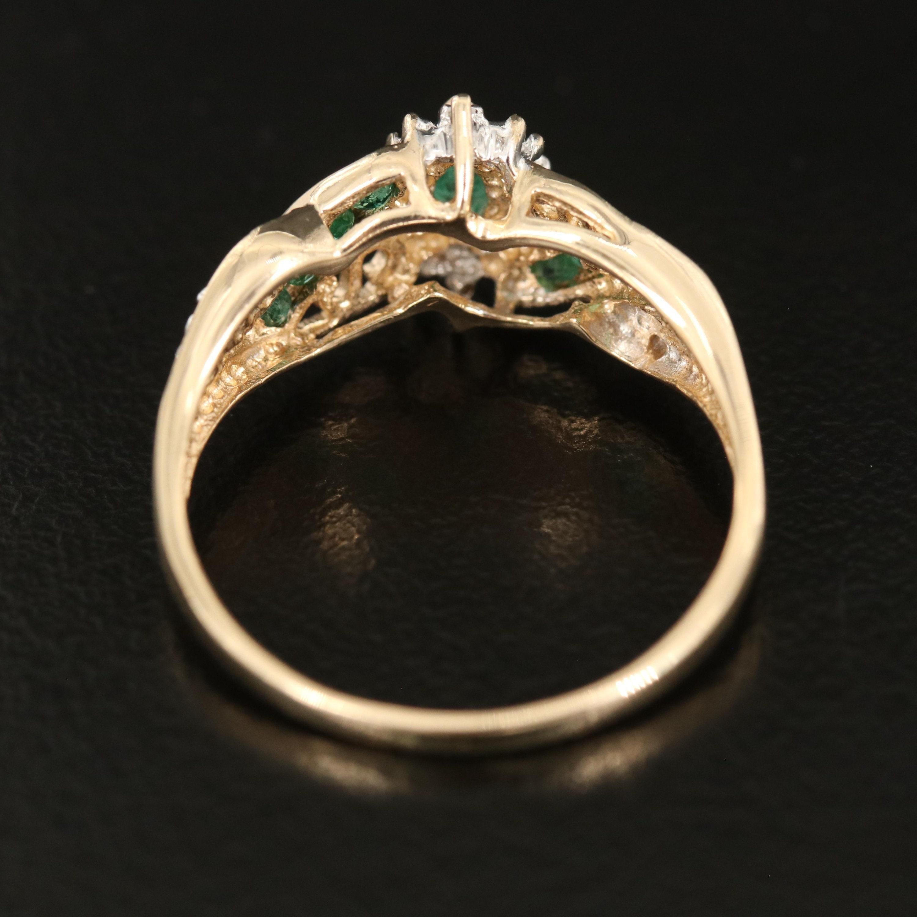 For Sale:  1.5 Carat Marquise Cut Emerald Diamond Bridal Ring Diamond Emerald Cocktail Ring 4