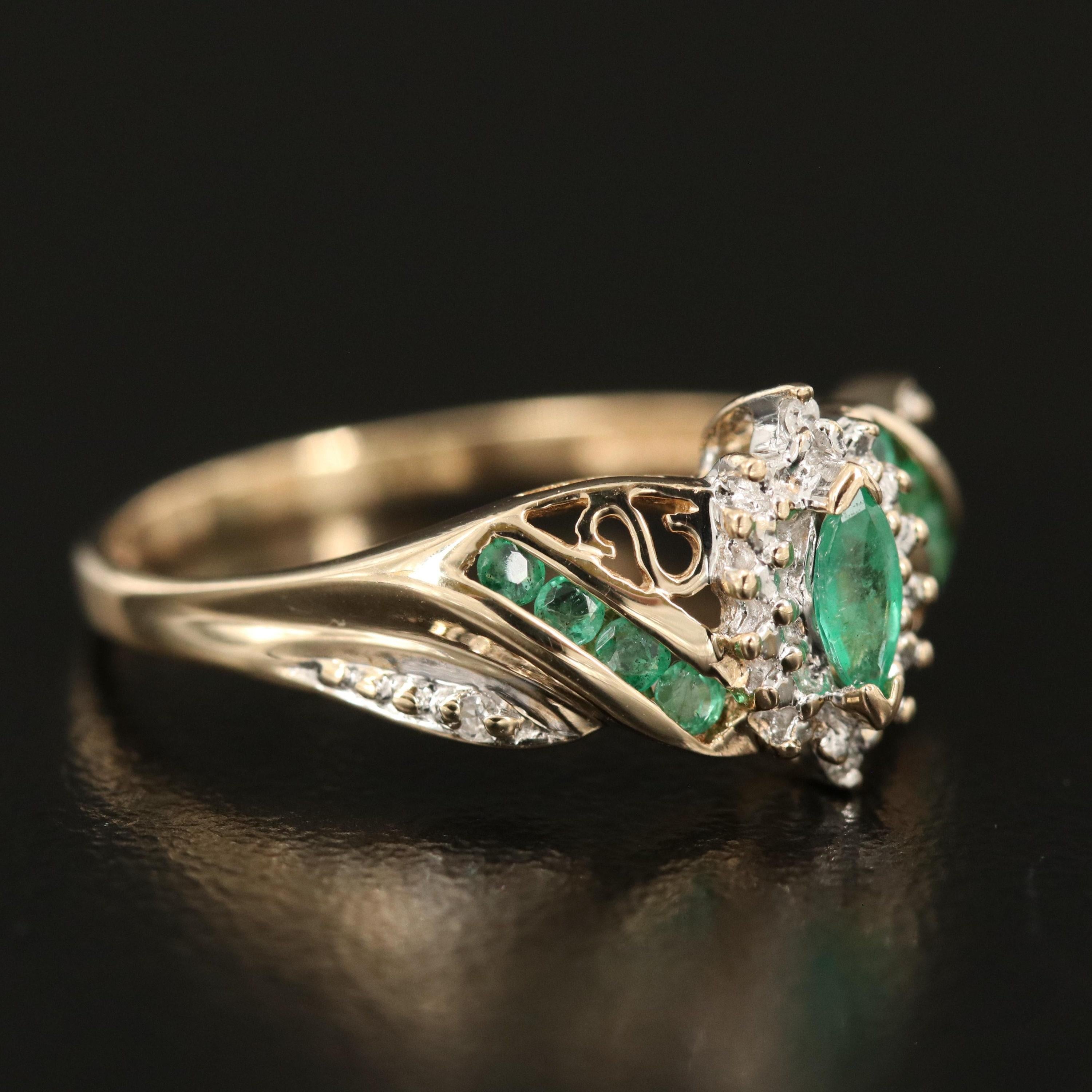 For Sale:  1.5 Carat Marquise Cut Emerald Diamond Bridal Ring Diamond Emerald Cocktail Ring 6