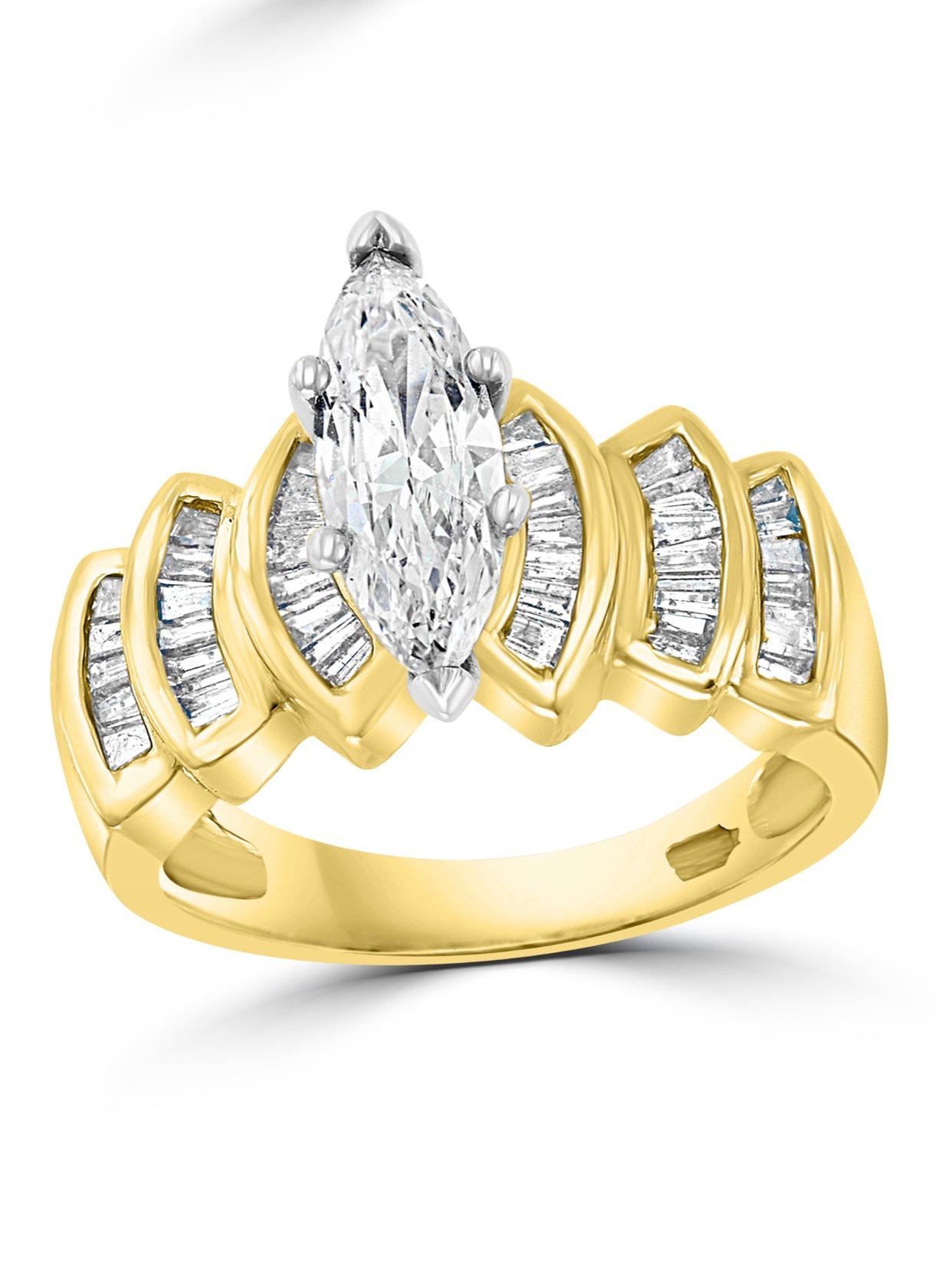 1.5 Carat Marquise Shape Center Diamond Engagement 14 Karat Yellow Gold Ring 2