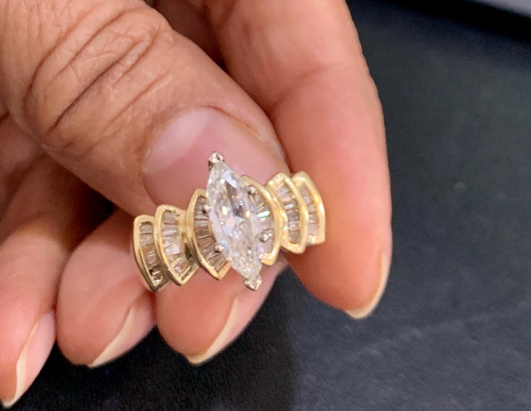 1.5 Carat Marquise Shape Center Diamond Engagement 14 Karat Yellow Gold