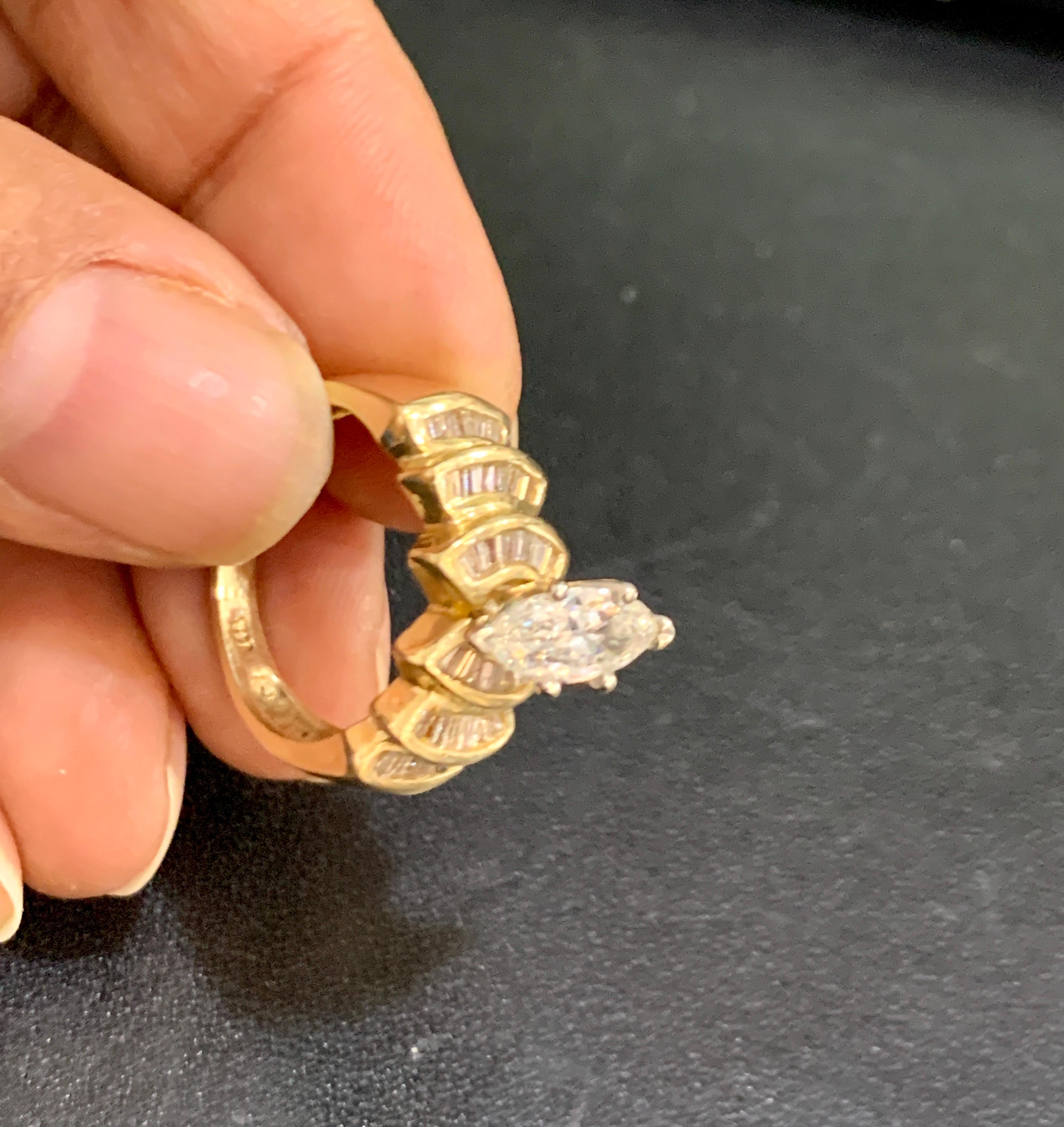 Marquise Cut 1.5 Carat Marquise Shape Center Diamond Engagement 14 Karat Yellow Gold Ring