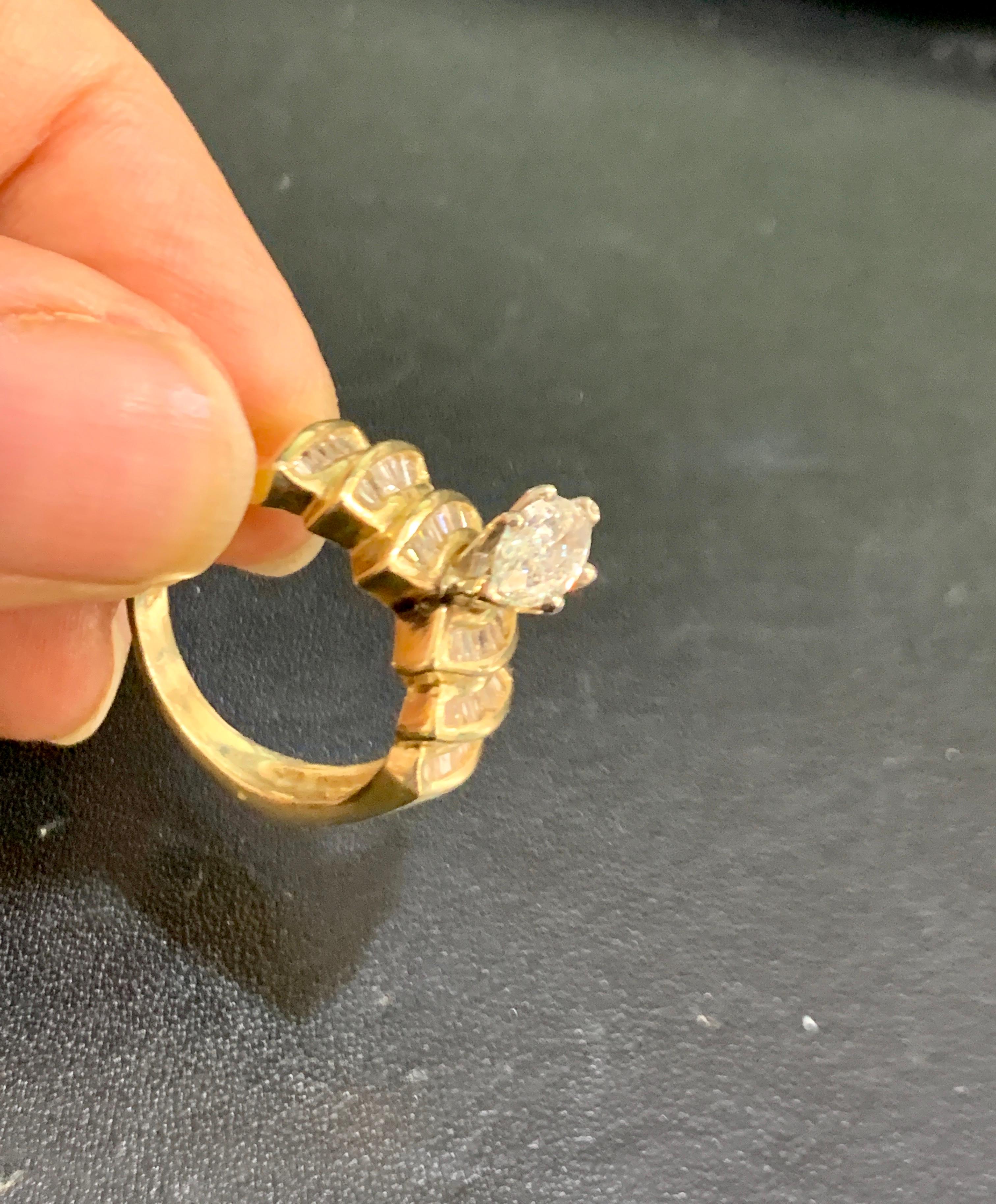 Women's 1.5 Carat Marquise Shape Center Diamond Engagement 14 Karat Yellow Gold Ring