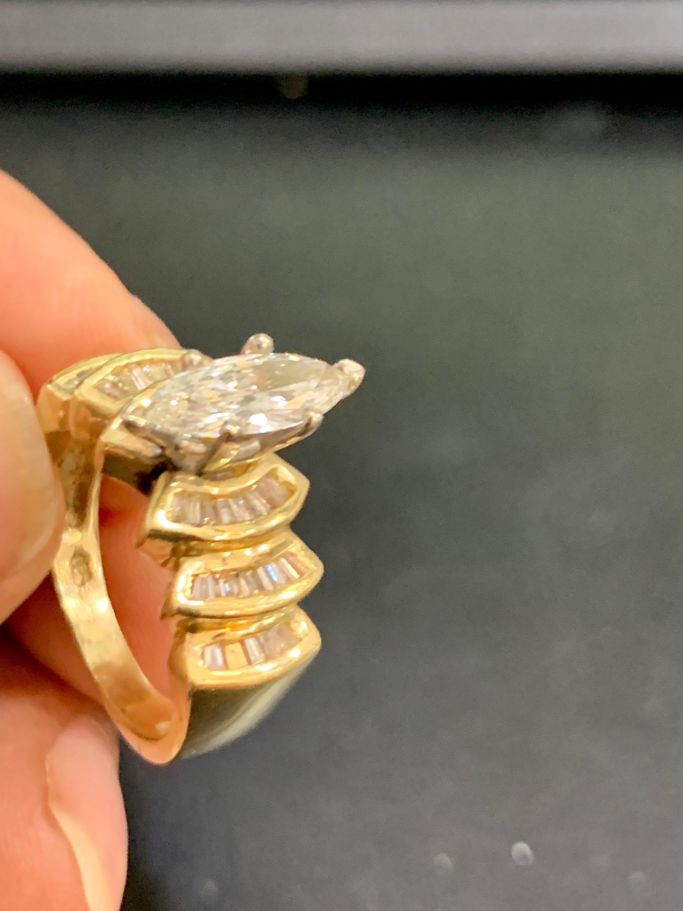1.5 Carat Marquise Shape Center Diamond Engagement 14 Karat Yellow Gold Ring 1