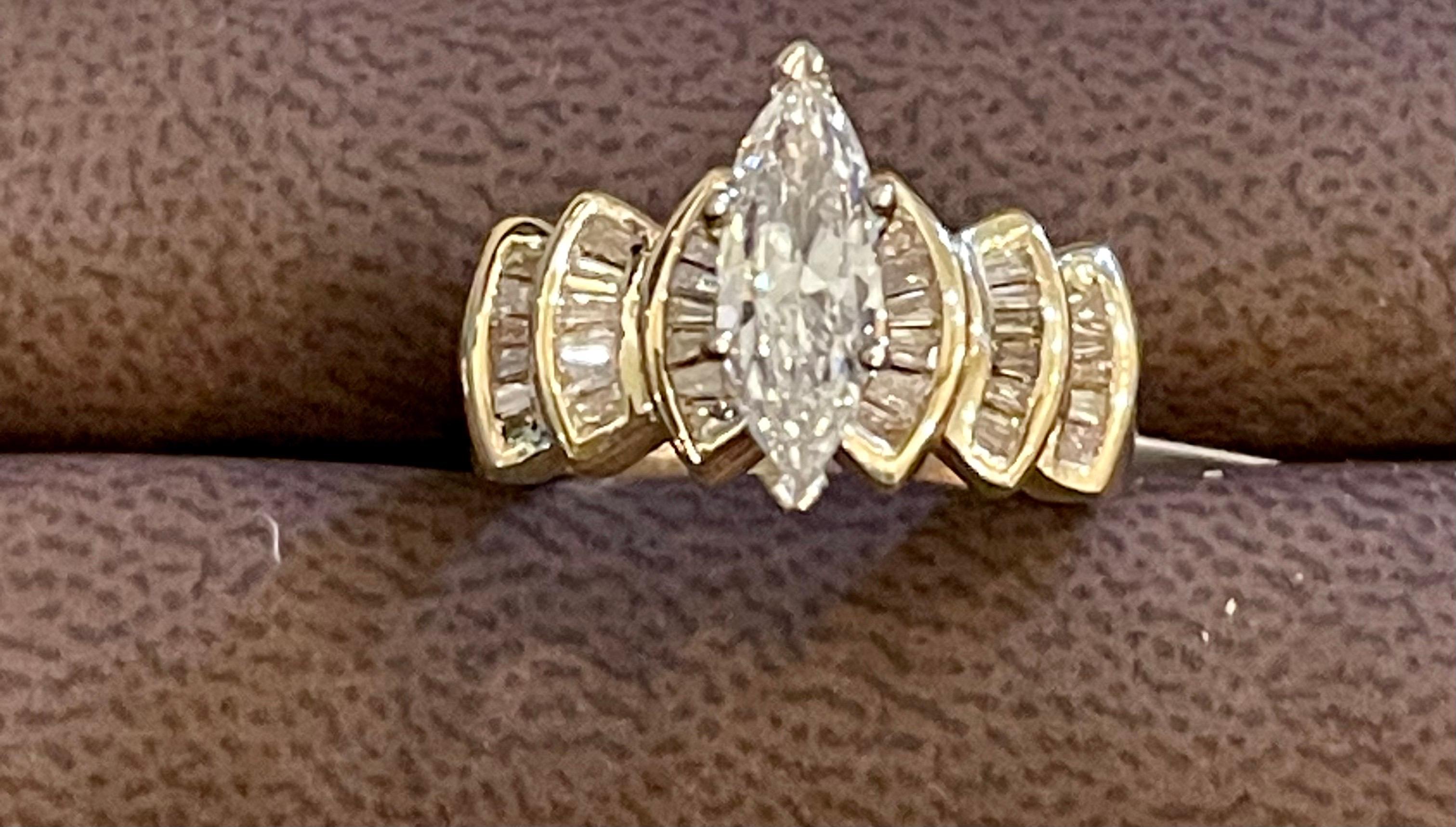 1.5 Carat Marquise Shape Center Diamond Engagement 14 Karat Yellow Gold Ring 3