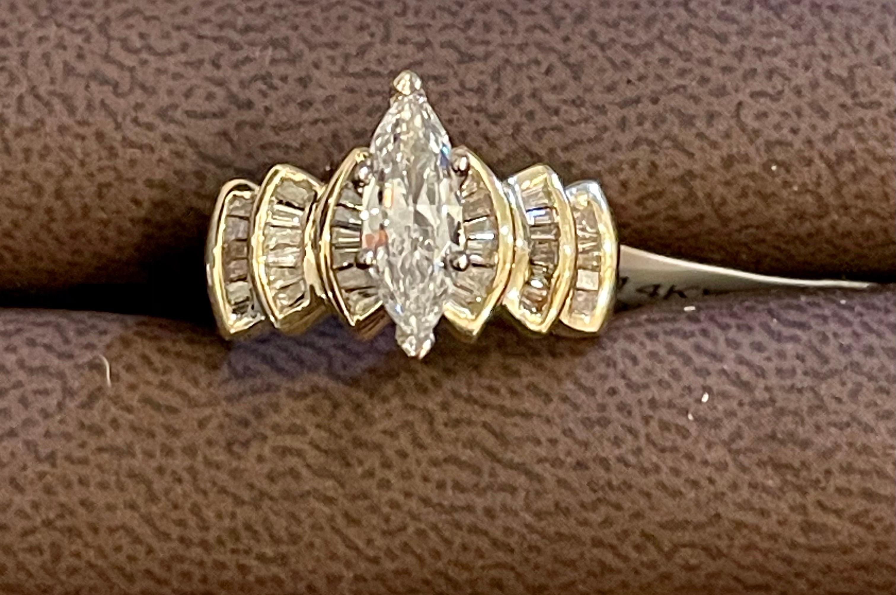1.5 Carat Marquise Shape Center Diamond Engagement 14 Karat Yellow Gold Ring 4