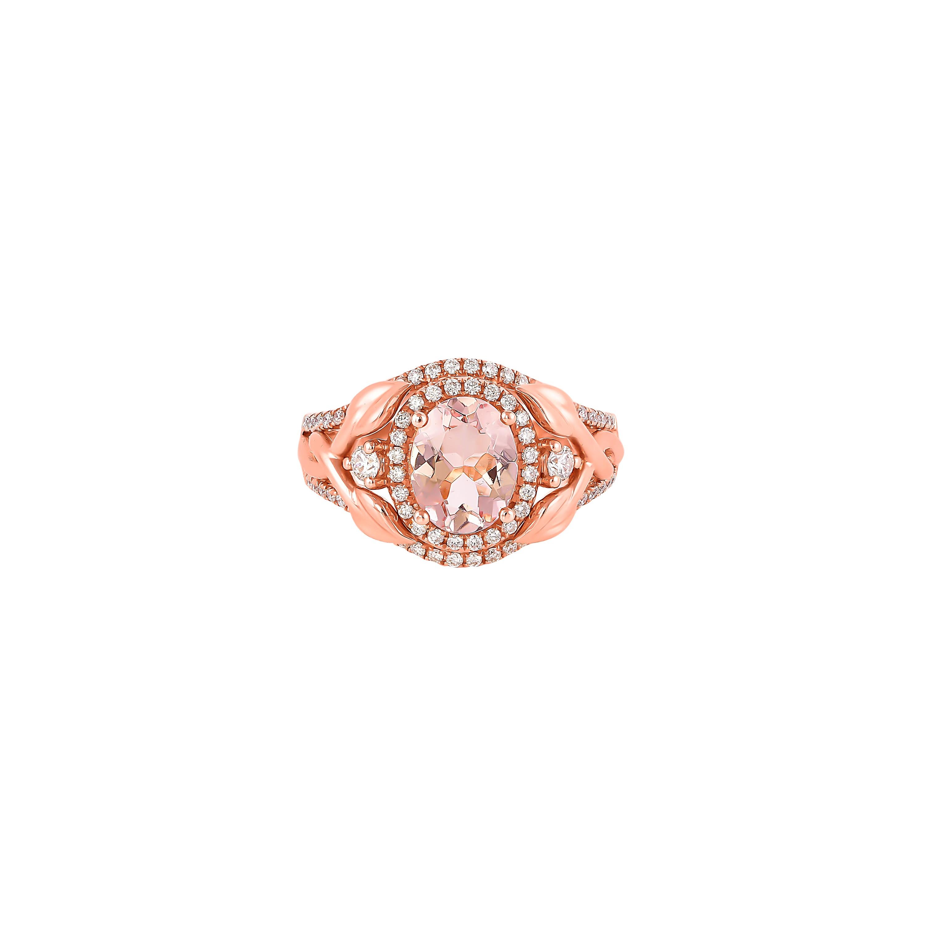 1,5 Karat Morganit und Diamant-Ring aus 18 Karat Roségold (Ovalschliff) im Angebot