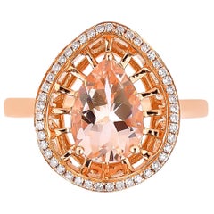 Bague en or rose 18 carats avec diamants et morganite de 1,5 carat