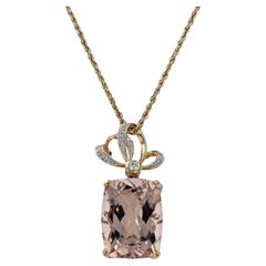 15 Carat Morganite & Diamond Yellow Gold Rope Necklace