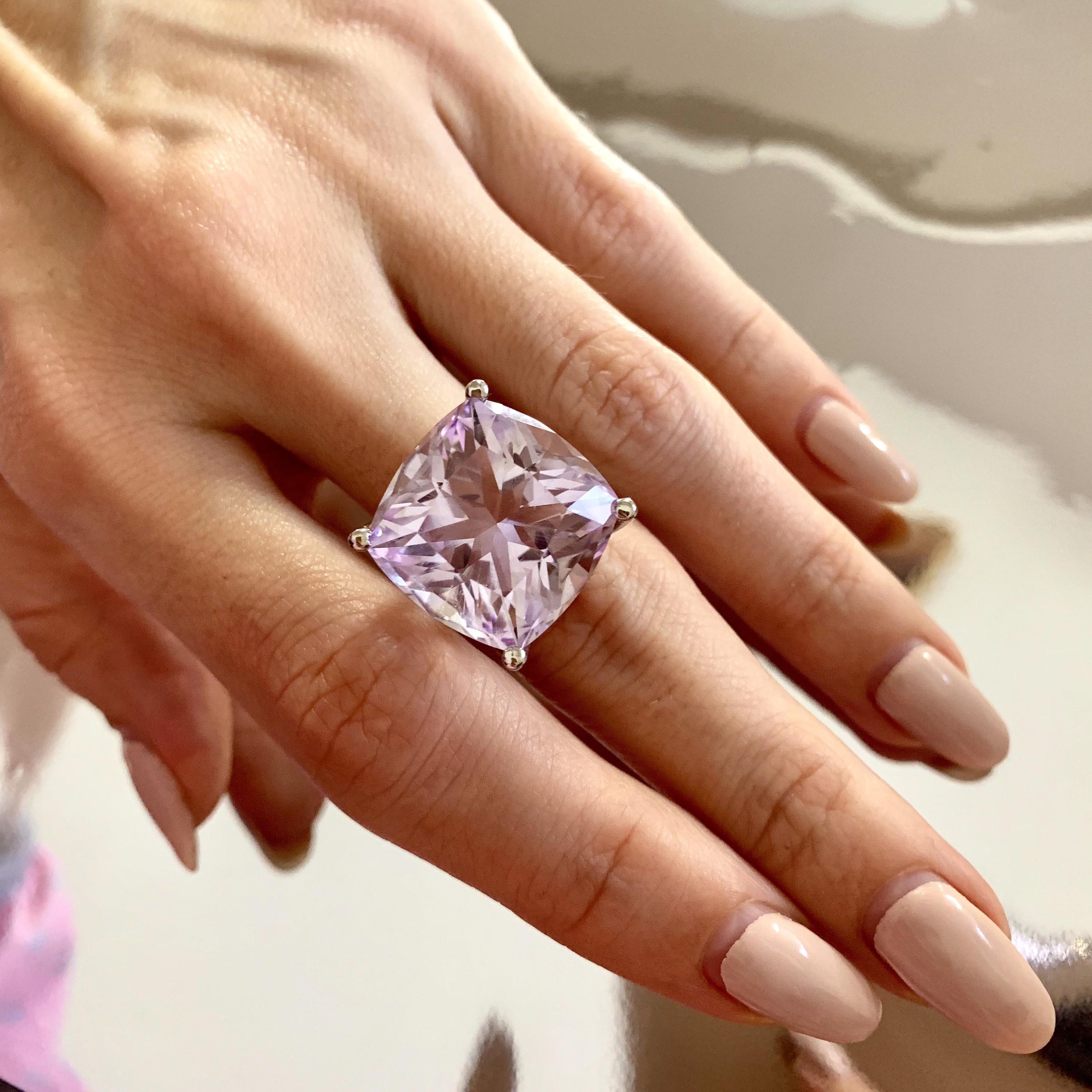 We love Amethyst Rose de France with soft pale purple color and always make jewelry with it with great pleasure. 
It is a very beautiful stone and each piece of jewelry with it becomes our favorite. 
We prefer to set this stone without side stones