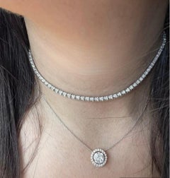 15 Carat Natural Diamond Tennis Choker Necklace 14k White Gold
