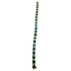15 Carat Natural Emerald & 2.8 Carat Diamond Tennis Bracelet 14 Kt Yellow Gold