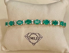 15 Carat Natural Emerald & Diamond Cocktail Tennis Bracelet 14 Karat White Gold