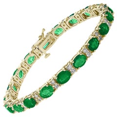 15 Carat Natural Emerald & Diamond Cocktail Tennis Bracelet 14 Karat Yellow Gold